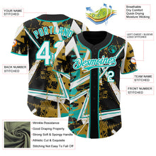 Laden Sie das Bild in den Galerie-Viewer, Uksn Individuelles Schwarz Weiß Altgold-Aqua Geometrische Splitter-Punktgitter Authentic Baseball Trikot