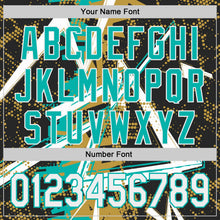 Laden Sie das Bild in den Galerie-Viewer, Uksn Individuelles Schwarz Weiß Altgold-Aqua Geometrische Splitter-Punktgitter Authentic Baseball Trikot