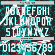 Laden Sie das Bild in den Galerie-Viewer, Uksn Individuelles Schwarz Weiß Crimson-Aqua Geometrische Splitter-Punktgitter Authentic Baseball Trikot