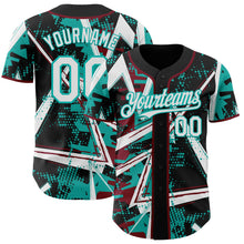 Laden Sie das Bild in den Galerie-Viewer, Uksn Individuelles Schwarz Weiß Crimson-Aqua Geometrische Splitter-Punktgitter Authentic Baseball Trikot