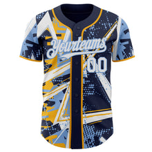 Laden Sie das Bild in den Galerie-Viewer, Uksn Individuelles Marineblau Weiß Gold-Hellblau Geometrische Splitter-Punktgitter Authentic Baseball Trikot