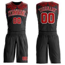 Laden Sie das Bild in den Galerie-Viewer, Uksn Individuelles Schwarz Rot-Weiß Feder-Flügel Boho-Stil Rundhals Sublimationsdruck Basketball Uniform Trikot
