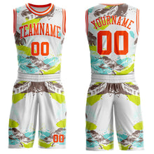 Laden Sie das Bild in den Galerie-Viewer, Uksn Individuelles Weiß-Orange Feder Boho-Stil Rundhals Sublimationsdruck Basketball Uniform Trikot