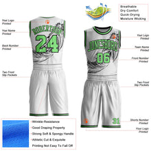 Laden Sie das Bild in den Galerie-Viewer, Uksn Individuelles Weiß Erbsengrün-Schwarz Feder Boho-Stil Rundhals Sublimationsdruck Basketball Uniform Trikot