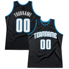 Laden Sie das Bild in den Galerie-Viewer, Uksn Individuelles Schwarz Königsblaue Nadelstreifen Weiß-Blau Authentic Basketball Trikot