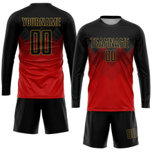 Laden Sie das Bild in den Galerie-Viewer, Uksn Individuelles Rot Schwarz-Altgold Sublimationsdruck Fußballtrikot