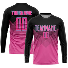 Laden Sie das Bild in den Galerie-Viewer, Uksn Individuelles Pink Schwarz-Hellblau Farbverlauf Quadratmuster Sublimationsdruck Fußballtrikot
