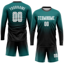 Laden Sie das Bild in den Galerie-Viewer, Uksn Individuelles Petrol Weiß-Schwarz Sublimationsdruck Langarm Farbverlauf Fußballtrikot