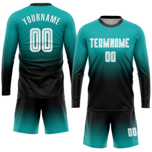 Laden Sie das Bild in den Galerie-Viewer, Uksn Individuelles Aqua Weiß-Schwarz Sublimationsdruck Langarm Farbverlauf Fußballtrikot
