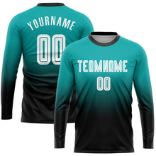 Laden Sie das Bild in den Galerie-Viewer, Uksn Individuelles Aqua Weiß-Schwarz Sublimationsdruck Langarm Farbverlauf Fußballtrikot