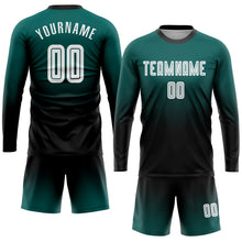 Laden Sie das Bild in den Galerie-Viewer, Uksn Individuelles Mitternachtsgrün Weiß-Schwarz Sublimationsdruck Langarm Farbverlauf Fußballtrikot