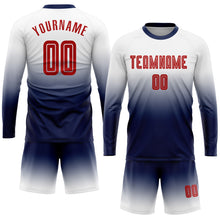 Laden Sie das Bild in den Galerie-Viewer, Uksn Individuelles Weiß Rot-Marineblau Sublimationsdruck Langarm Farbverlauf Fußballtrikot