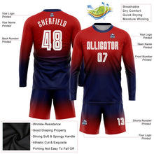 Laden Sie das Bild in den Galerie-Viewer, Uksn Individuelles Rot Weiß-Marineblau Sublimationsdruck Langarm Farbverlauf Fußballtrikot