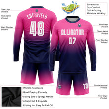 Laden Sie das Bild in den Galerie-Viewer, Uksn Individuelles Pink Weiß-Marineblau Sublimationsdruck Langarm Farbverlauf Fußballtrikot