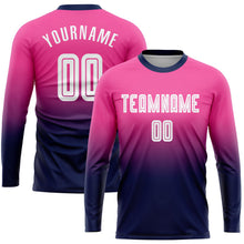 Laden Sie das Bild in den Galerie-Viewer, Uksn Individuelles Pink Weiß-Marineblau Sublimationsdruck Langarm Farbverlauf Fußballtrikot
