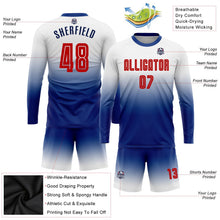 Laden Sie das Bild in den Galerie-Viewer, Uksn Individuelles Weiß Rot-Königsblau Sublimationsdruck Langarm Farbverlauf Fußballtrikot