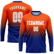 Laden Sie das Bild in den Galerie-Viewer, Uksn Individuelles Orange Weiß-Königsblau Sublimationsdruck Langarm Farbverlauf Fußballtrikot