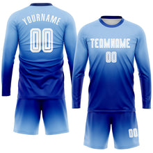Laden Sie das Bild in den Galerie-Viewer, Uksn Individuelles Hellblau Weiß-Königsblau Sublimationsdruck Langarm Farbverlauf Fußballtrikot