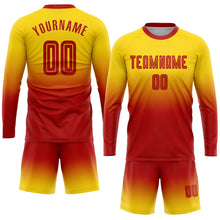 Laden Sie das Bild in den Galerie-Viewer, Uksn Individuelles Gold Rot Sublimationsdruck Langarm Farbverlauf Fußballtrikot