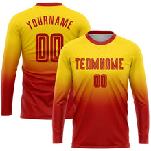 Laden Sie das Bild in den Galerie-Viewer, Uksn Individuelles Gold Rot Sublimationsdruck Langarm Farbverlauf Fußballtrikot