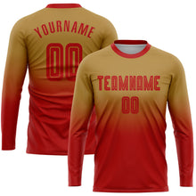 Laden Sie das Bild in den Galerie-Viewer, Uksn Individuelles Altgold Rot Sublimationsdruck Langarm Farbverlauf Fußballtrikot
