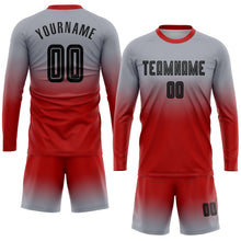 Laden Sie das Bild in den Galerie-Viewer, Uksn Individuelles Grau Schwarz-Rot Sublimationsdruck Langarm Farbverlauf Fußballtrikot