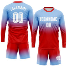 Laden Sie das Bild in den Galerie-Viewer, Uksn Individuelles Hellblau Weiß-Rot Sublimationsdruck Langarm Farbverlauf Fußballtrikot