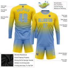 Laden Sie das Bild in den Galerie-Viewer, Uksn Individuelles Gold Hellblau Sublimationsdruck Langarm Farbverlauf Fußballtrikot