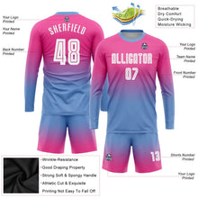 Laden Sie das Bild in den Galerie-Viewer, Uksn Individuelles Pink Weiß-Hellblau Sublimationsdruck Langarm Farbverlauf Fußballtrikot