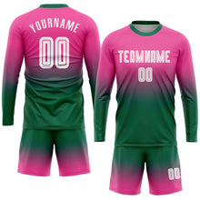 Laden Sie das Bild in den Galerie-Viewer, Uksn Individuelles Pink Weiß-Kelly-Grün Sublimationsdruck Langarm Farbverlauf Fußballtrikot