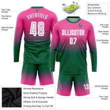 Laden Sie das Bild in den Galerie-Viewer, Uksn Individuelles Pink Weiß-Kelly-Grün Sublimationsdruck Langarm Farbverlauf Fußballtrikot