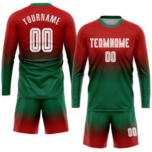 Laden Sie das Bild in den Galerie-Viewer, Uksn Individuelles Rot Weiß-Kelly-Grün Sublimationsdruck Langarm Farbverlauf Fußballtrikot