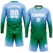 Laden Sie das Bild in den Galerie-Viewer, Uksn Individuelles Hellblau Weiß-Kelly-Grün Sublimationsdruck Langarm Farbverlauf Fußballtrikot
