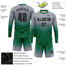 Laden Sie das Bild in den Galerie-Viewer, Uksn Individuelles Grau Schwarz-Kelly-Grün Sublimationsdruck Langarm Farbverlauf Fußballtrikot