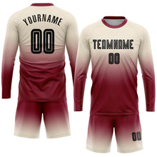Laden Sie das Bild in den Galerie-Viewer, Uksn Individuelles Cream Schwarz-Karmesinrot Sublimationsdruck Langarm Farbverlauf Fußballtrikot