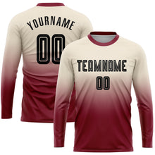 Laden Sie das Bild in den Galerie-Viewer, Uksn Individuelles Cream Schwarz-Karmesinrot Sublimationsdruck Langarm Farbverlauf Fußballtrikot