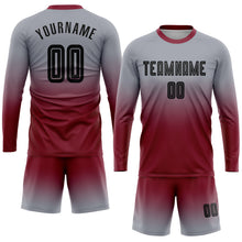 Laden Sie das Bild in den Galerie-Viewer, Uksn Individuelles Grau Schwarz-Karmesinrot Sublimationsdruck Langarm Farbverlauf Fußballtrikot