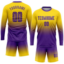 Laden Sie das Bild in den Galerie-Viewer, Uksn Individuelles Gold Lila Sublimationsdruck Langarm Farbverlauf Fußballtrikot