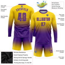 Laden Sie das Bild in den Galerie-Viewer, Uksn Individuelles Gold Lila Sublimationsdruck Langarm Farbverlauf Fußballtrikot