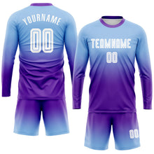 Laden Sie das Bild in den Galerie-Viewer, Uksn Individuelles Hellblau Weiß-Lila Sublimationsdruck Langarm Farbverlauf Fußballtrikot