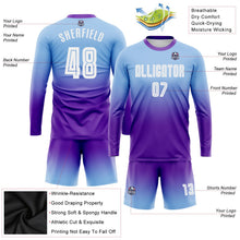 Laden Sie das Bild in den Galerie-Viewer, Uksn Individuelles Hellblau Weiß-Lila Sublimationsdruck Langarm Farbverlauf Fußballtrikot