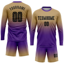 Laden Sie das Bild in den Galerie-Viewer, Uksn Individuelles Altgold Schwarz-Lila Sublimationsdruck Langarm Farbverlauf Fußballtrikot