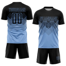 Laden Sie das Bild in den Galerie-Viewer, Uksn Individuelles Hellblau Schwarz Sublimationsdruck Fußballtrikot