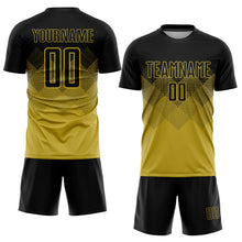 Laden Sie das Bild in den Galerie-Viewer, Uksn Individuelles Altgold Schwarz Sublimationsdruck Fußballtrikot