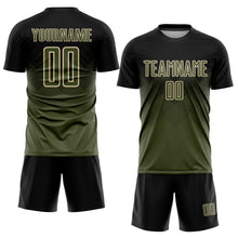 Laden Sie das Bild in den Galerie-Viewer, Uksn Individuelles Schwarz Oliv-Cream Sublimationsdruck Fußballtrikot