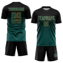 Laden Sie das Bild in den Galerie-Viewer, Uksn Individuelles Schwarz Mitternachtsgrün-Altgold Sublimationsdruck Fußballtrikot