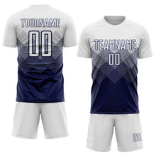 Laden Sie das Bild in den Galerie-Viewer, Uksn Individuelles Marineblau Weiß Sublimationsdruck Fußballtrikot
