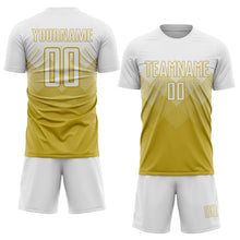 Laden Sie das Bild in den Galerie-Viewer, Uksn Individuelles Altgold Weiß Sublimationsdruck Fußballtrikot