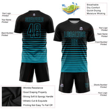 Laden Sie das Bild in den Galerie-Viewer, Uksn Individuelles Schwarz Petrol Nadelstreifen Farbverlauf Sublimationsdruck Fußballtrikot