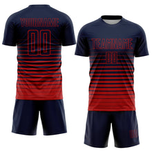 Laden Sie das Bild in den Galerie-Viewer, Uksn Individuelles Marineblau Rot Nadelstreifen Farbverlauf Sublimationsdruck Fußballtrikot